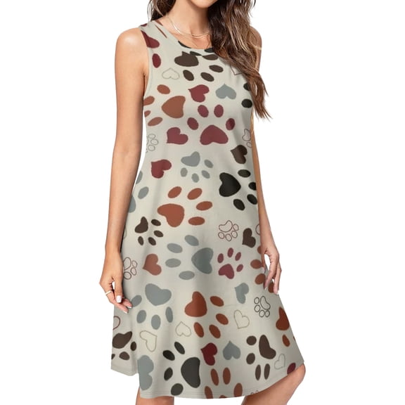 A collection of footprints and a dog paw print Spring Summer Dresses for Women Fashion T-shirt Dress Casual Sleeveless Loose Sundress with Pockets