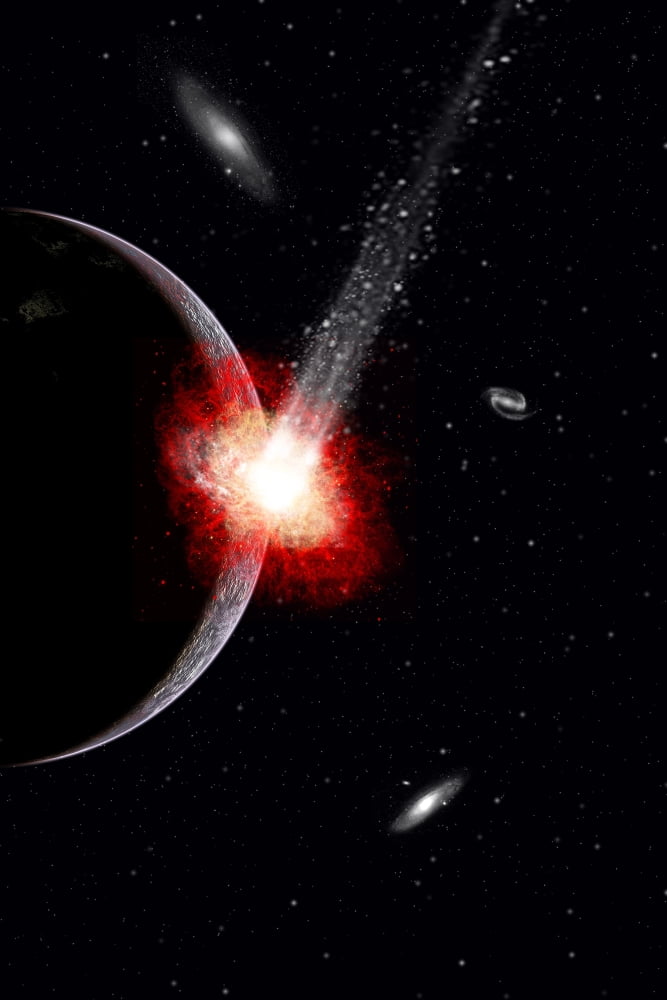 A comet hitting an alien planet Canvas Art - Mark StevensonStocktrek Images (12 x 18)