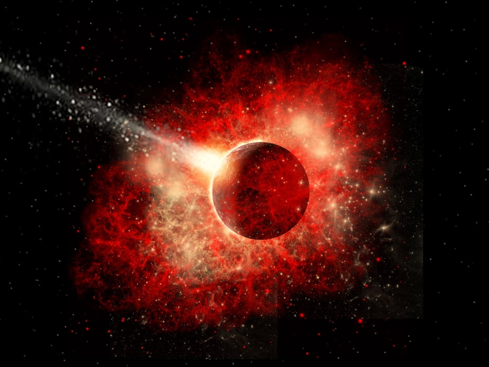 A comet hitting an alien world with devastating effect Canvas Art - Mark StevensonStocktrek Images (17 x 13)