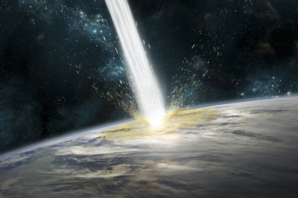 A comet strikes Earth Canvas Art - Marc WardStocktrek Images (35 x 23)