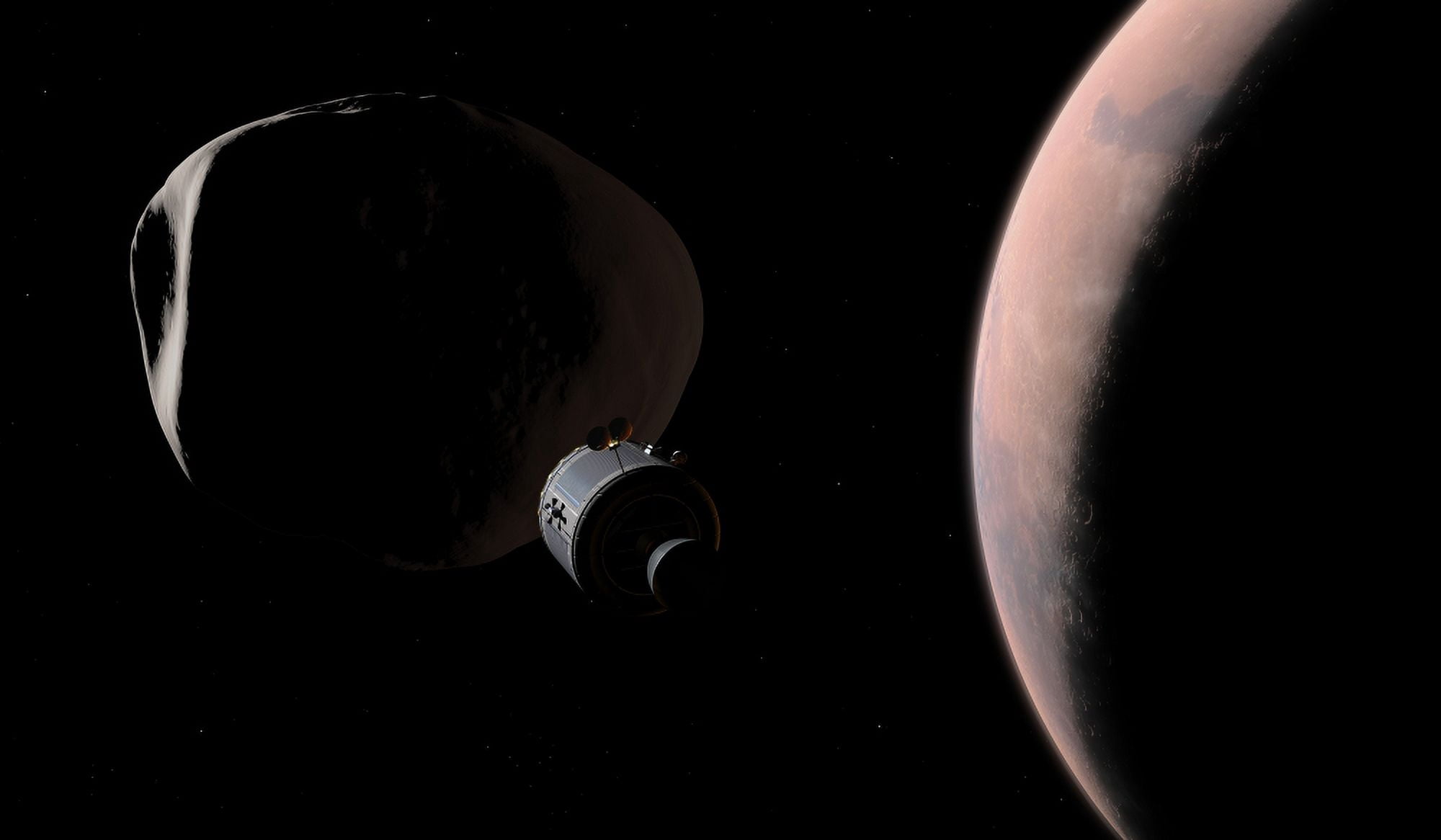 A command module begins a close approach to Phobos Canvas Art - Walter MyersStocktrek Images (19 x 11)