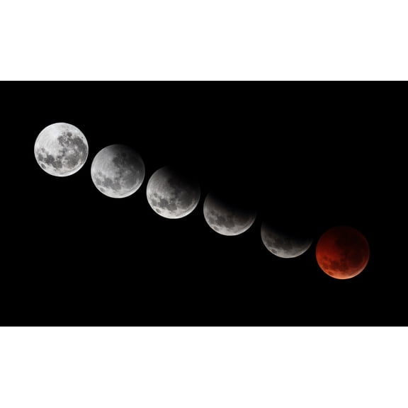 A composite showing different stages of the 2010 solstice total moon eclipse Canvas Art - Luis ArgerichStocktrek Images (18 x 11)