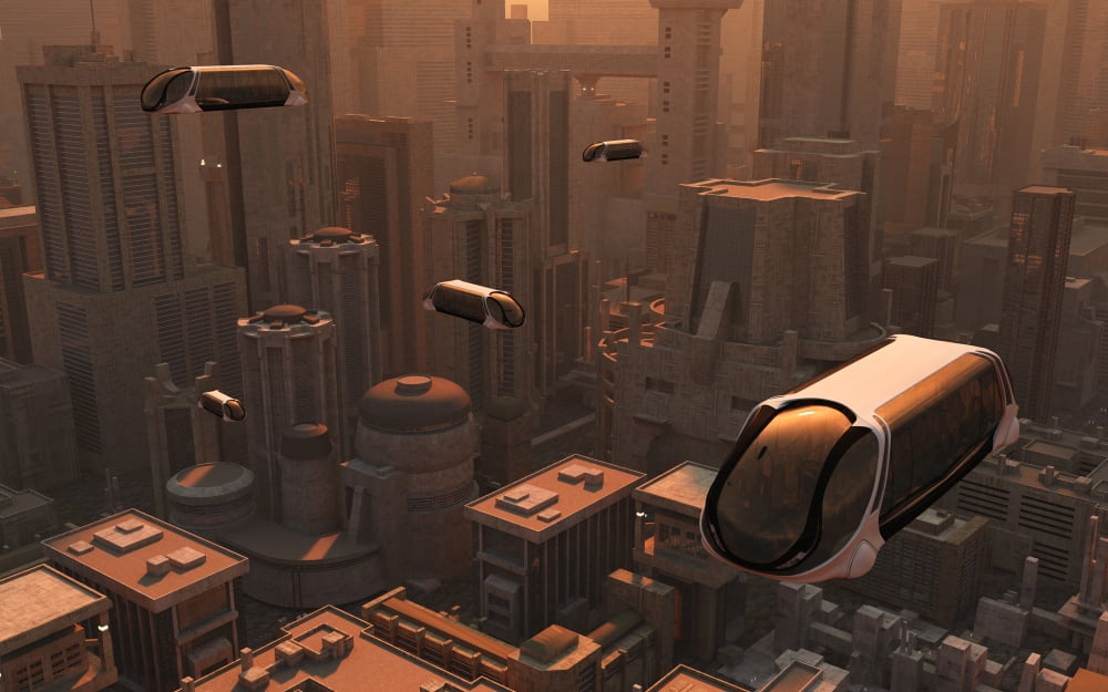 A conceptual image of a futuristic city Canvas Art - Mark StevensonStocktrek Images (36 x 23)