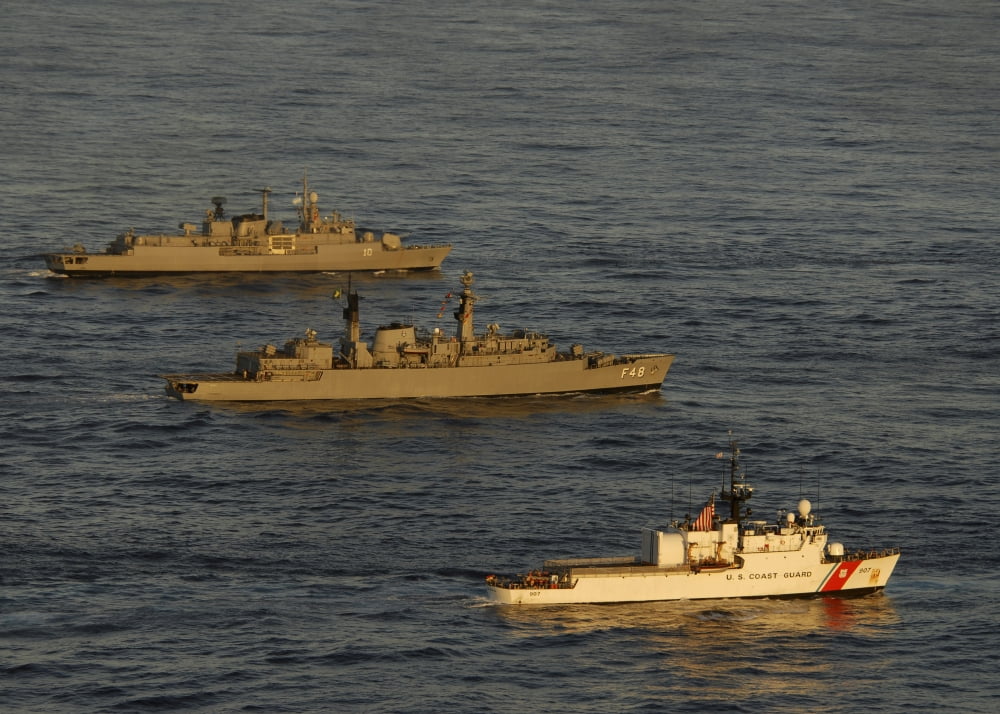 A convoy of naval ships move into formation during UNITAS 52 in the Atlantic Ocean Canvas Art - Stocktrek Images (33 x 24)
