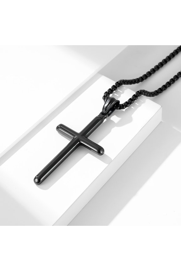 A cool and unisex, minimalist cylindrical cross necklace with a titanium steel pendant, perfect for hip-hop trendsetters.