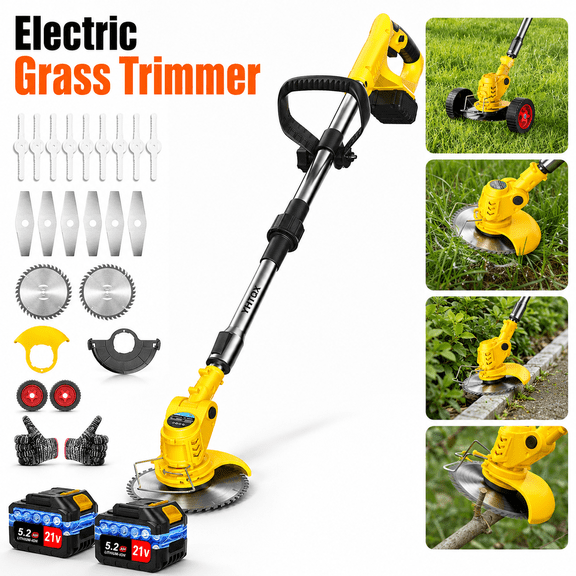 A cordless, portable electric lawn mower that combines weeding and edging functions in a single versatile tool. Equipped with dual high-capacity