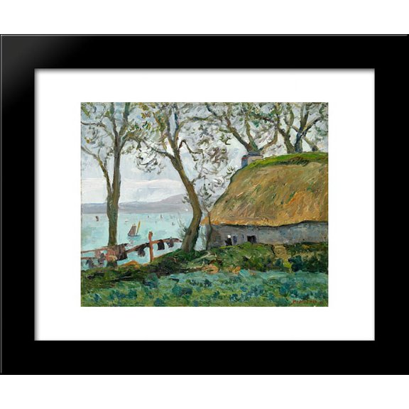 A cottage with thatched roof in Douarnenez 20x24 Framed Art Print by Maufra, Maxime