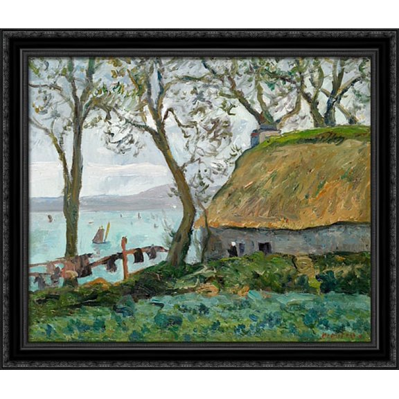 A cottage with thatched roof in Douarnenez 34x28 Large Black Ornate Wood Framed Canvas Art by Maxime Maufra