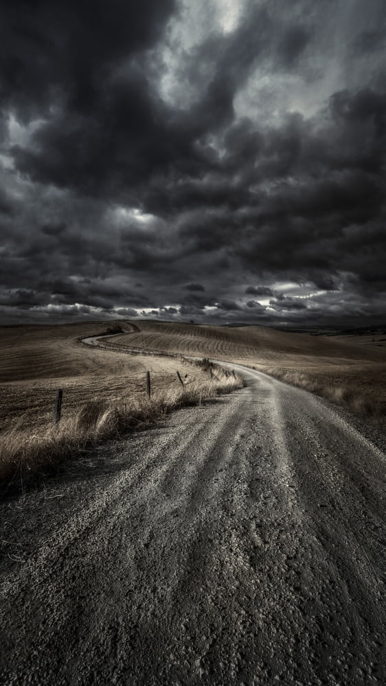 A country road in field with stormy sky above Tuscany Italy Canvas Art - Evgeny KuklevStocktrek Images (11 x 19)