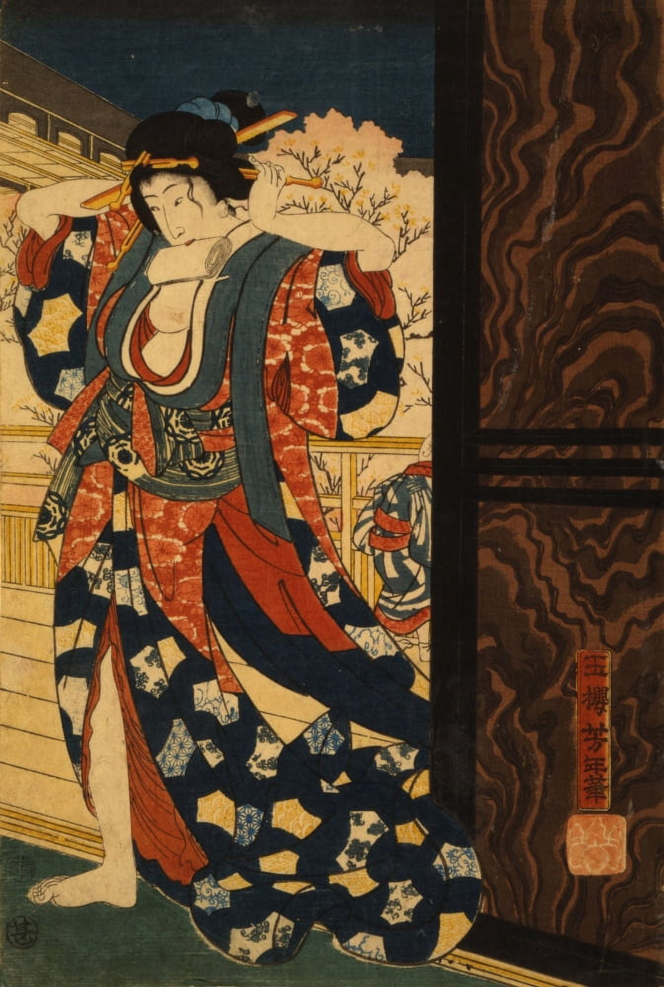 A courtesan fixing her hair 1860 Canvas Art - Yoshitoshi Taiso (18 x 24)