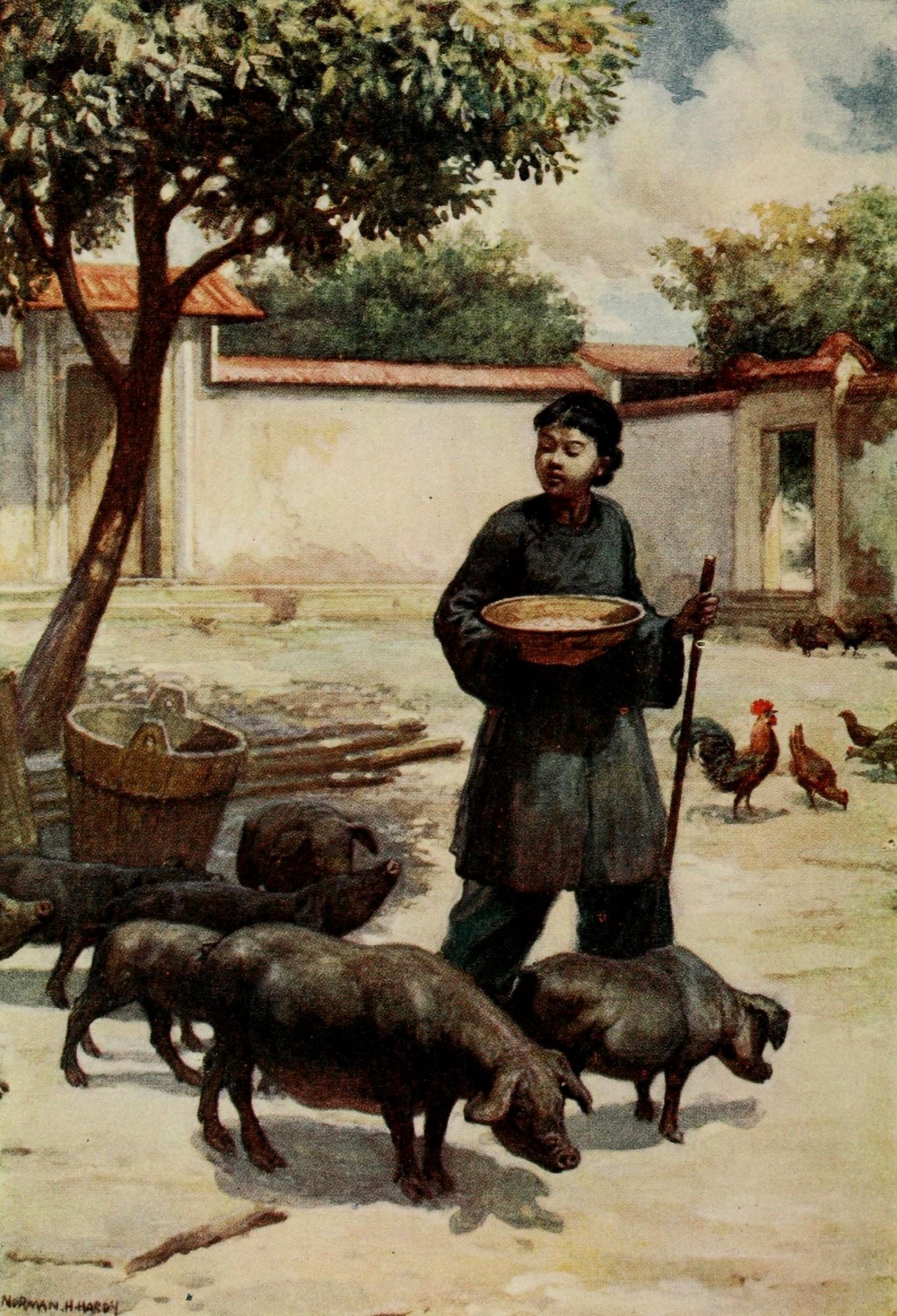 A courtyard China 1910 Canvas Art - Norman H Hardy (24 x 36)