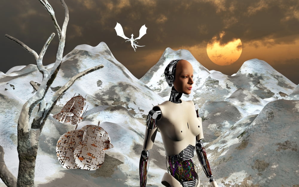 A crashed spaceship in the mountains of an alien world Canvas Art - Mark StevensonStocktrek Images (36 x 23)