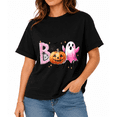 thumbnail image 1 of A cute Halloween T-shirt with a pink ghost pumpkin bat pattern, 1 of 6