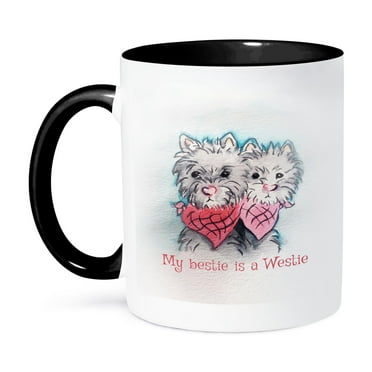 3dRose, A cute cartoon of two Westie puppies with typography., 15oz Two-Tone Black Mug