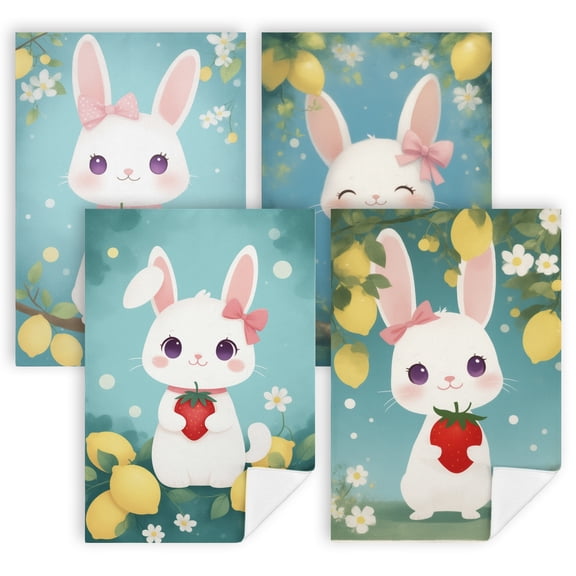 A cute white rabbit holding a strawberry on a branchquick dry hand towel4 Pcs 16x24 in dish towels kitchen