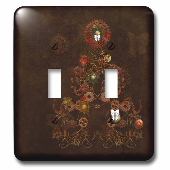 3dRose, A decorated Steampunk Christmas tree of gear clockwork in brown, double toggle switch
