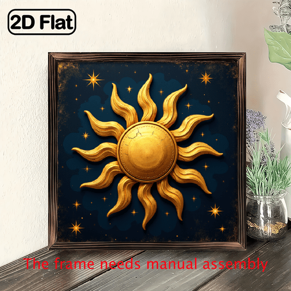 A decorative wooden framed painting suitable for home decoration, featuring a magnificent depiction of the sun. The size is 8*8 inches.