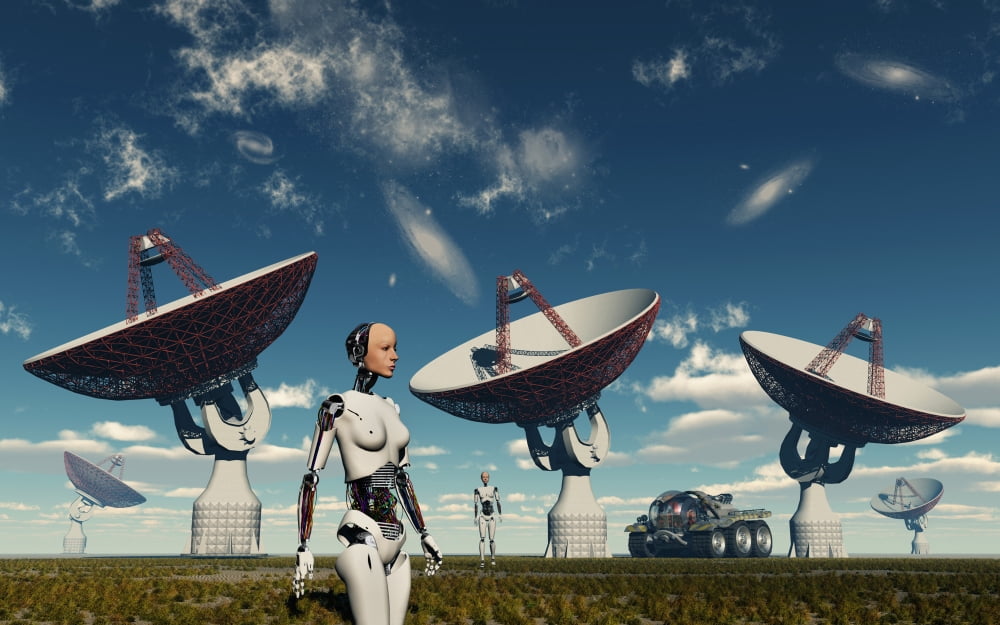 A deep space tracking station on an alien planet operated by androids Canvas Art - Mark StevensonStocktrek Images (18 x 12)