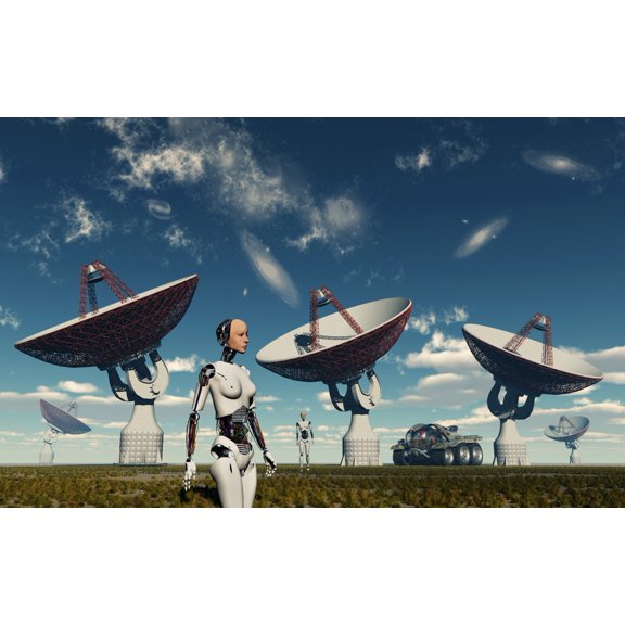 A deep space tracking station on an alien planet operated by androids Canvas Art - Mark StevensonStocktrek Images (18 x 12)