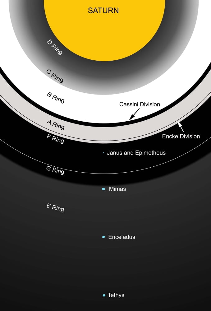 A diagram showing the major features of Saturns rings Canvas Art - Ron MillerStocktrek Images (23 x 34)