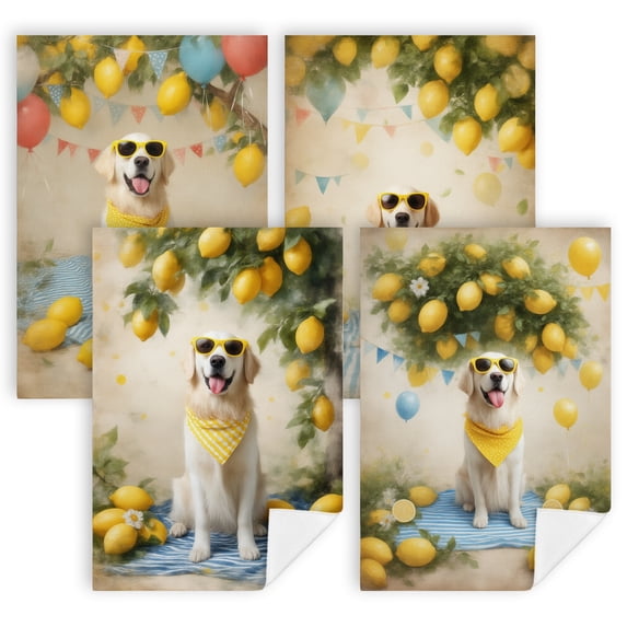 A dog wearing sunglasses and a bandana sitting in front of a bunch of ...