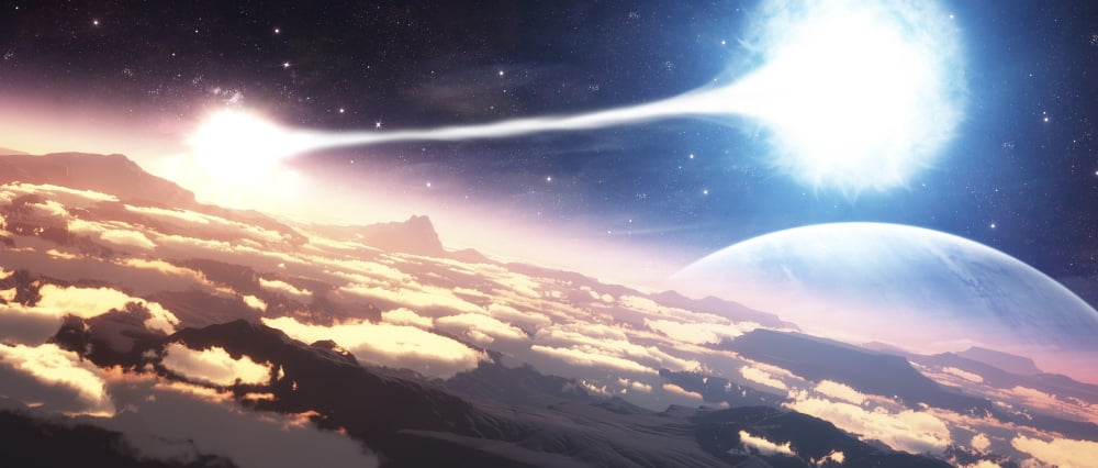 A double star system as seen from a circling planet Canvas Art - Frieso HoevelkampStocktrek Images (22 x 10)