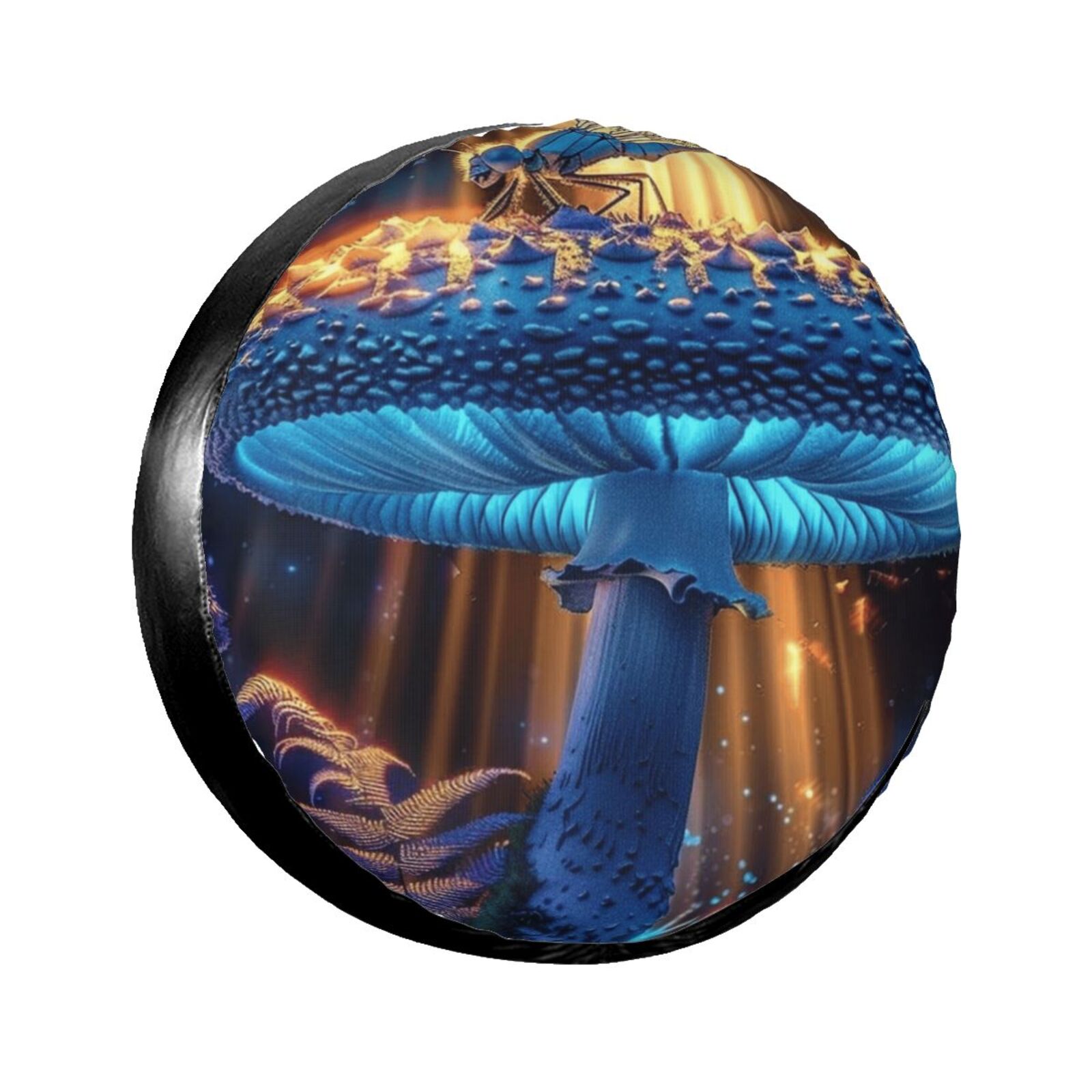 A dragonfly resting on a mushroom Weatherproof tire protection cover