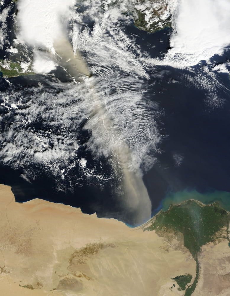 A dust plume stretches across the Mediterranean Sea Canvas Art - Stocktrek Images (25 x 32)