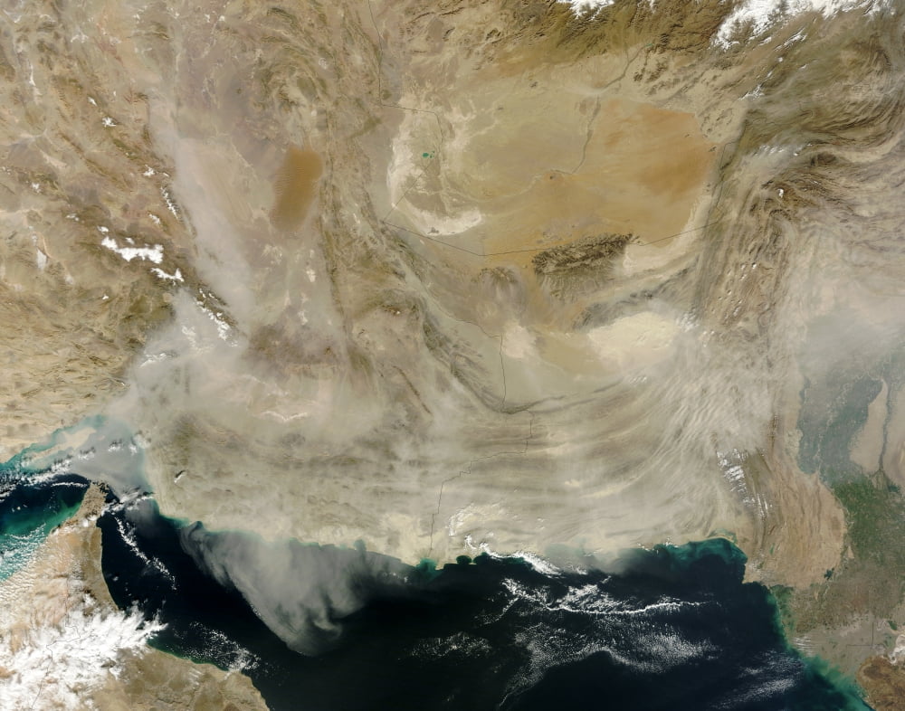 A dust storm stretching from the coast of Pakistan to the Strait of Hormuz Canvas Art - Stocktrek Images (32 x 25)