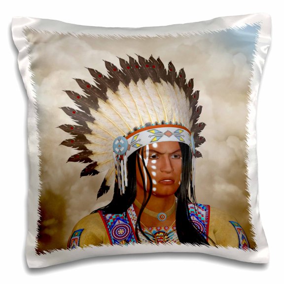 3dRose, A face Indian with war bonnet portrait, 16x16 inch Pillow Case