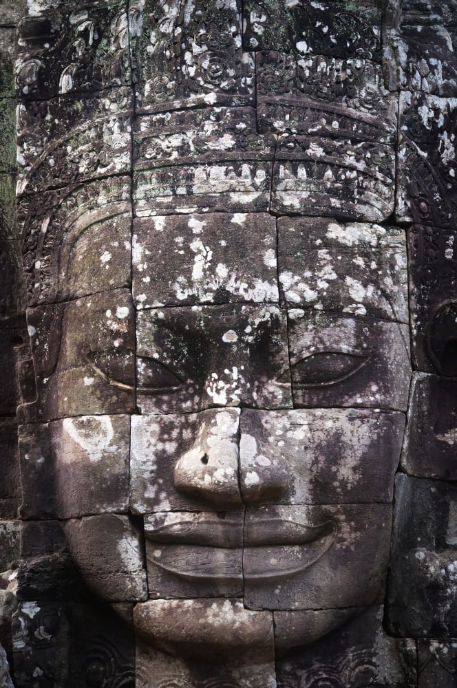 A face sculpture on a stone wall at angkor watCambodia Canvas Art - Alex Adams Design Pics (12 x 19)