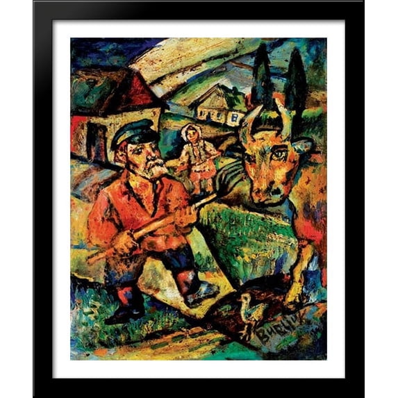 A farmer 28x34 Large Black Wood Framed Print Art by David Burliuk