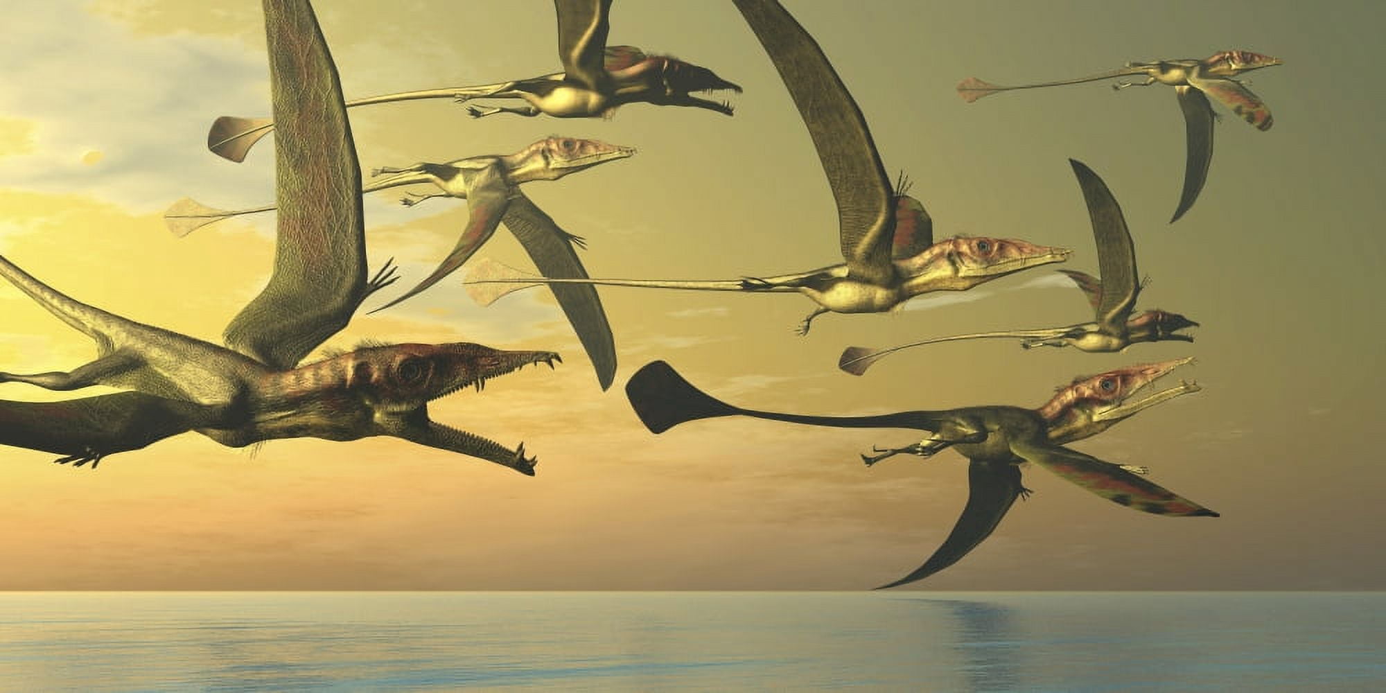 A flock of Eudimorphodon flying reptiles Canvas Art - Corey FordStocktrek Images (20 x 10)