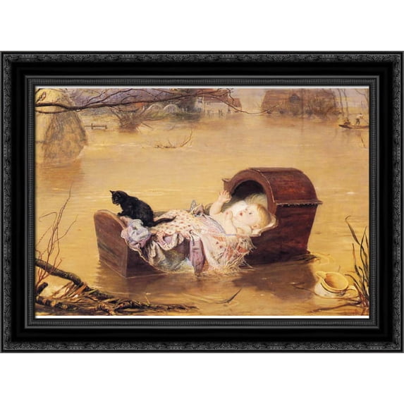 A flood 24x20 Black Ornate Wood Framed Canvas Art by Millais, John Everett