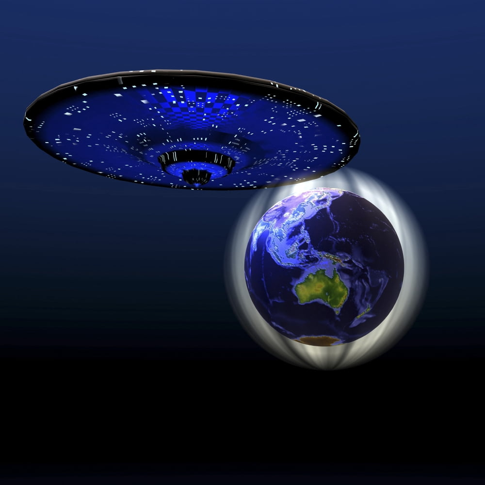 A flying saucer and the magnetic force field protecting the Earth Canvas Art - Corey FordStocktrek Images (28 x 28)