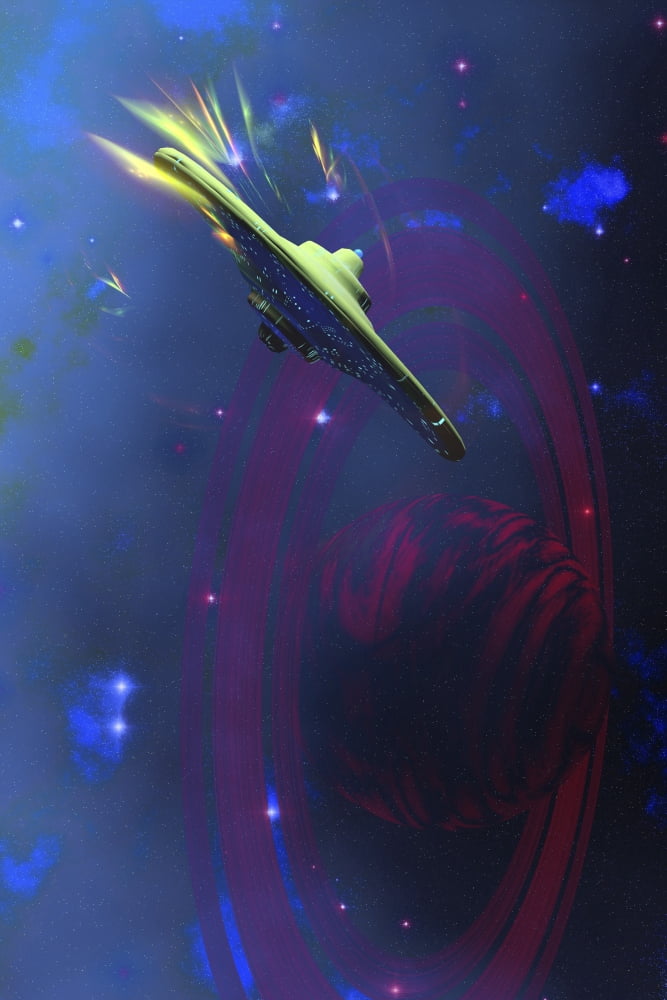 A flying saucer goes into warp speed Canvas Art - Corey FordStocktrek Images (23 x 35)