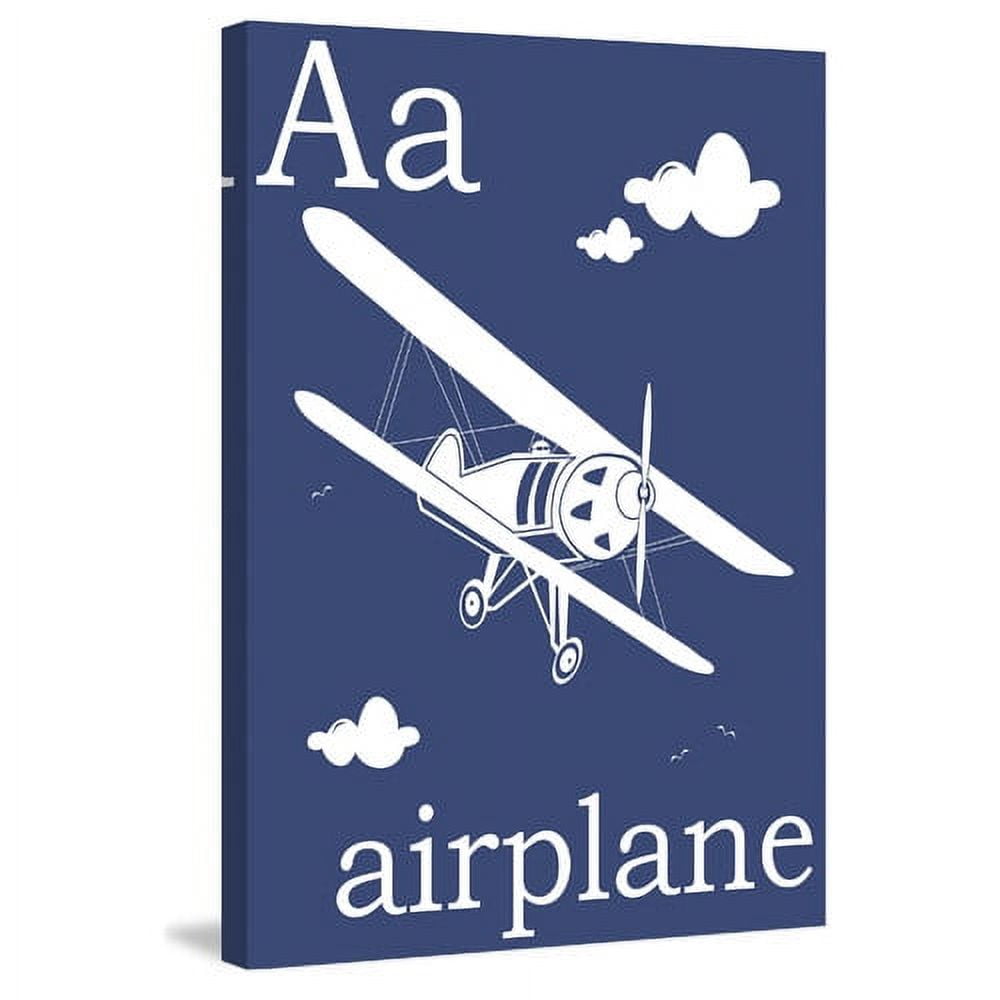 White Airplane on Blue Canvas Art Print, 30" x 20"