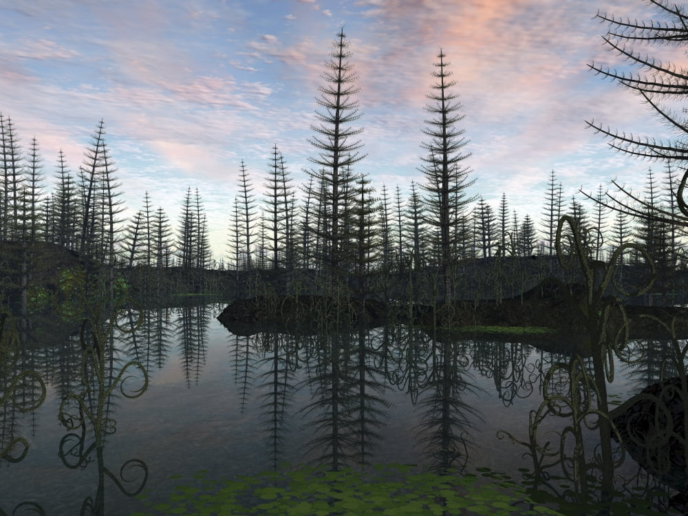 A forest of Calamites and Asteroxylon 390 million years ago Canvas Art - Walter MyersStocktrek Images (33 x 25)