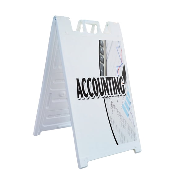 A-frame Sidewalk Accounting 24" x 36" Double Sided A-Frame Sidewalk Sign, Includes 2 Plastic Inserts | Foldable Portable White Signicade Sandwich Board Signs