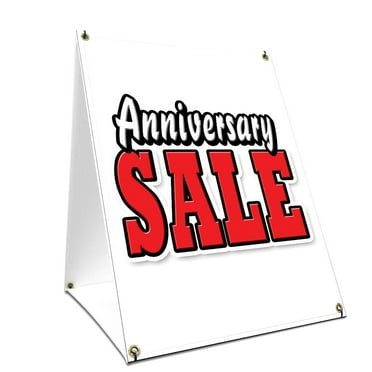 A-frame Sidewalk Anniversary Sale Sign With Graphics On Each Side | 24" X 36" Print Size