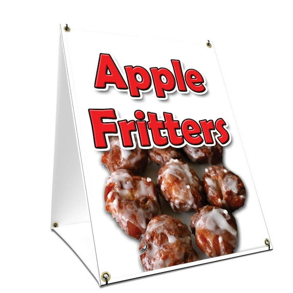 A-frame Sidewalk Apple Fritters Sign With Graphics On Each Side | 24" X 36" Print Size