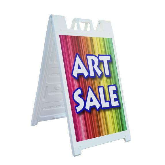 A-frame Sidewalk Art Sale 24" x 36" Double Sided A-Frame Sidewalk Sign, Includes 2 Plastic Inserts | Foldable Portable White Signicade Sandwich Board Signs