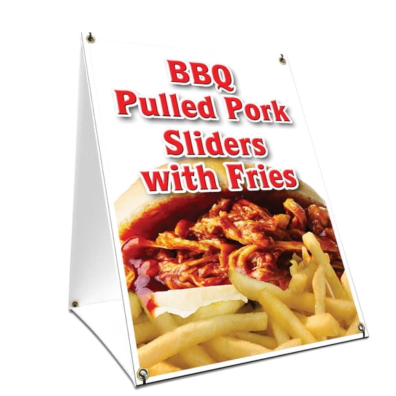 A-frame Sidewalk Bbq Pork Sliders Sign With Graphics On Each Side | 18" X 24" Print Size