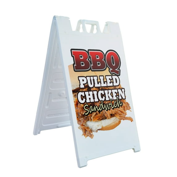 A-frame Sidewalk Bbq Pulled Chicken Sandwich 24" x 36" Double Sided A-Frame Sidewalk Sign, Includes 2 Plastic Inserts | Foldable Portable White Signicade Sandwich Board Signs