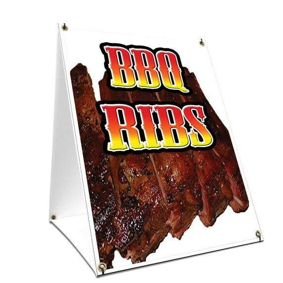 A-frame Sidewalk Bbq Ribs Sign With Graphics On Each Side | 24" X 36" Print Size