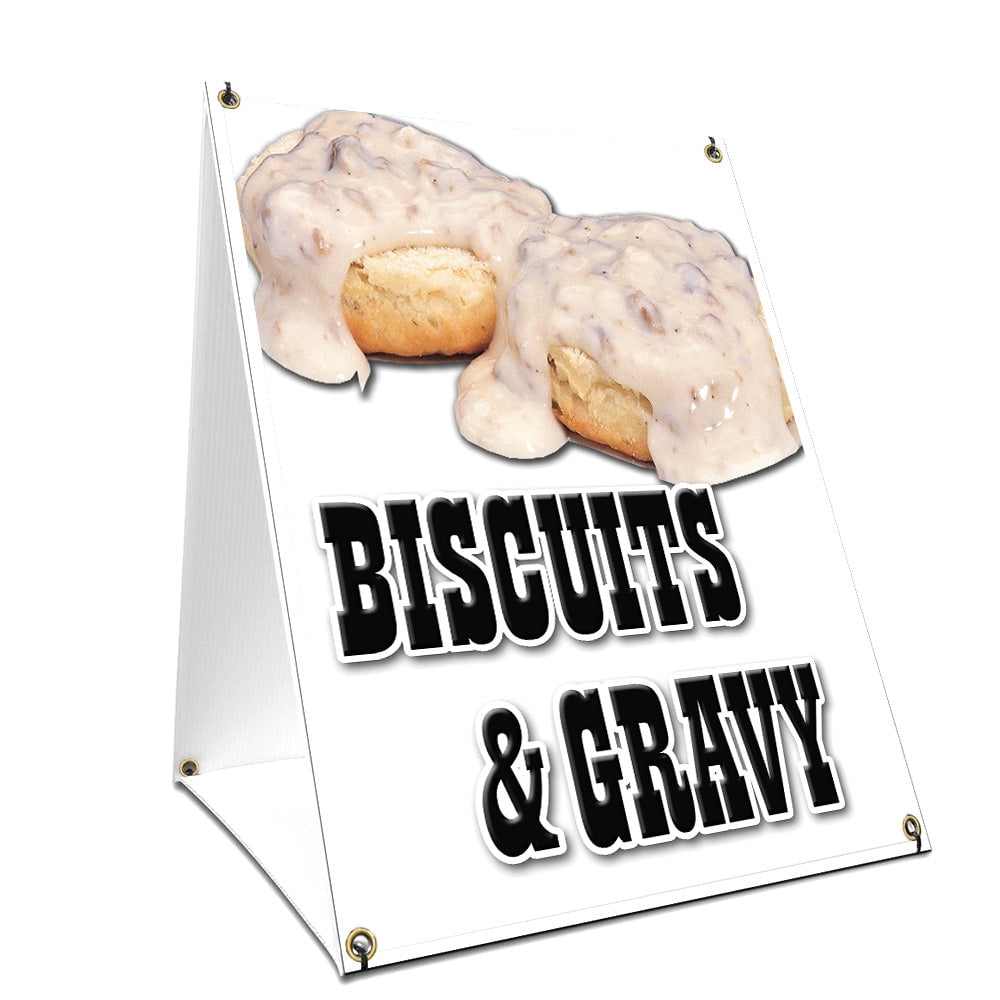 A-frame Sidewalk Biscuits & Gravy Sign With Graphics On Each Side | 18" X 24" Print Size
