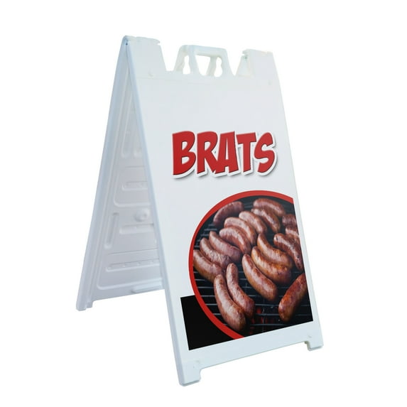 A-frame Sidewalk Brats 24" x 36" Double Sided A-Frame Sidewalk Sign, Includes 2 Plastic Inserts | Foldable Portable White Signicade Sandwich Board Signs