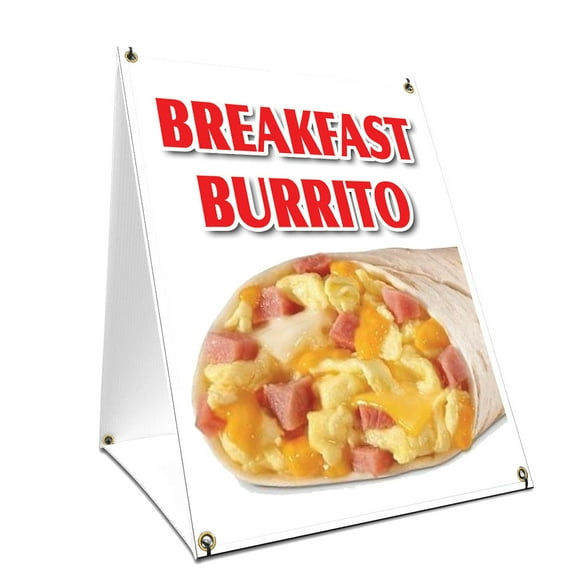 A-frame Sidewalk Breakfast Burrito Sign With Graphics On Each Side | 24" X 36" Print Size