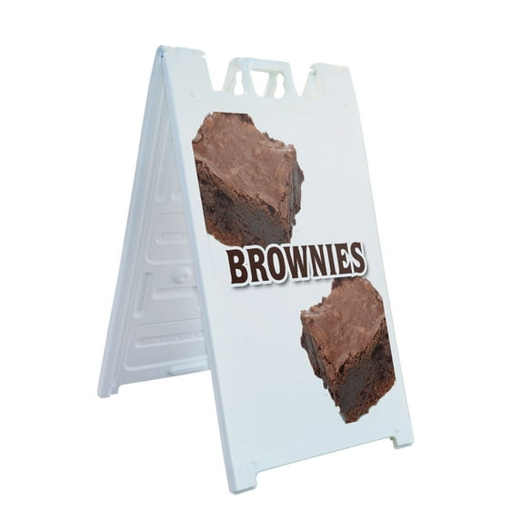 A-frame Sidewalk Brownies 24" x 36" Double Sided A-Frame Sidewalk Sign, Includes 2 Installed Vinyl Decals | Foldable Portable White Signicade Sandwich Board Signs