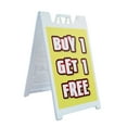 thumbnail image 1 of A-frame Sidewalk Buy 1 Get 1 Free 24" x 36" Double Sided A-Frame Sidewalk Sign, Includes 2 Installed Vinyl Decals | Foldable Portable White Signicade Sandwich Board Signs, 1 of 5